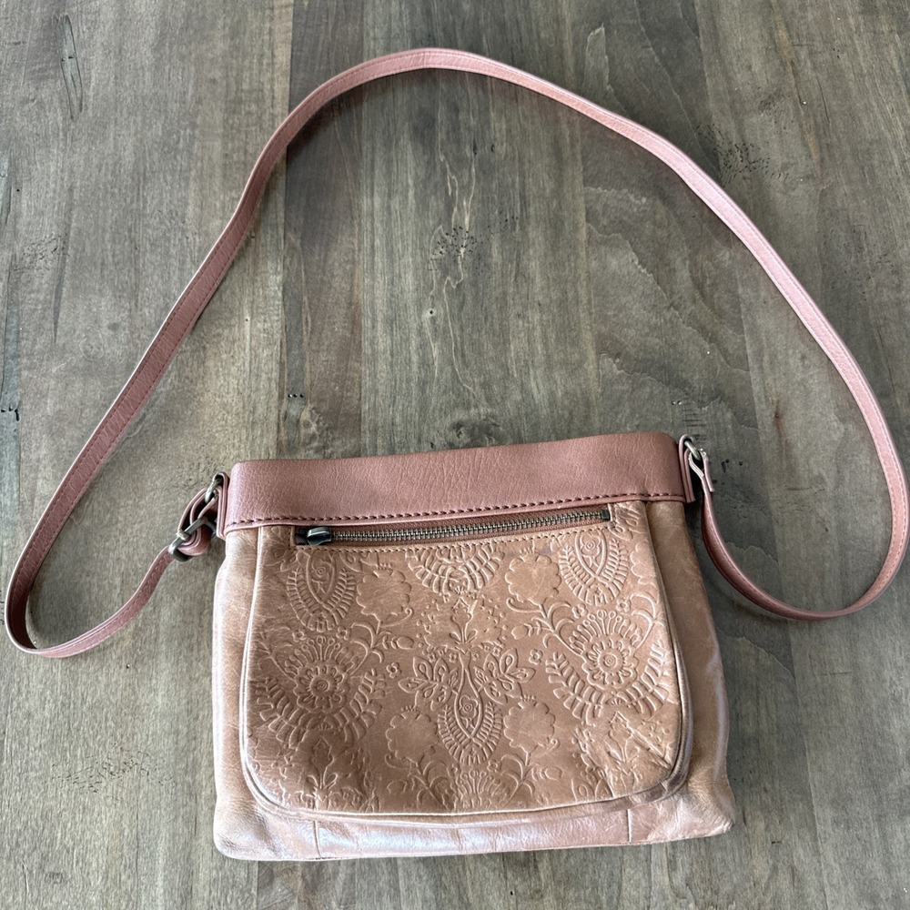 The Sak Brown Embossed Sanibel Mini Crossbody Leather Purse